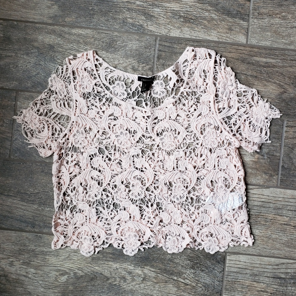 Forever 21 Crochet Lace Crop Top Blush S Festival